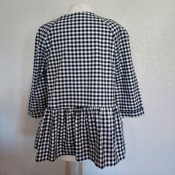 Victoria Beckham Navy White Check Blouse w/Peplum Size L - Picture 12 of 16